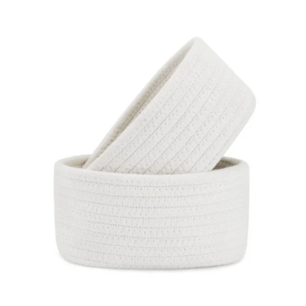 Cotton 8x3 Inch Round 2 Set Bedside Organizer (White) - Image 4