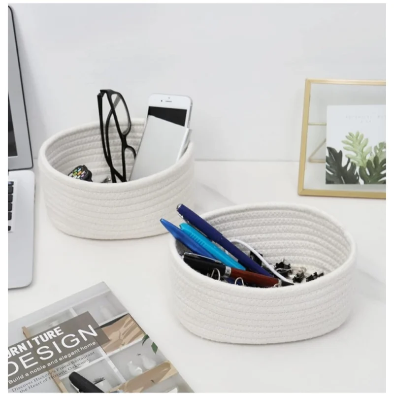 Alternative view of Cotton 8x3 Inch Round 2 Set Bedside Organizer (White)