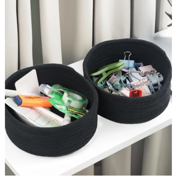 Cotton 8x3 Inch Round 3 Set Bedside Organizer (Black) - Image 3