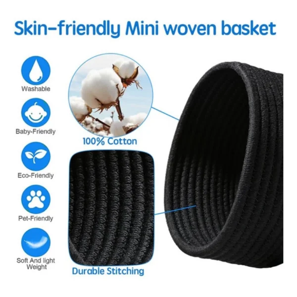 Cotton 8x3 Inch Round 3 Set Bedside Organizer (Black) - Image 2