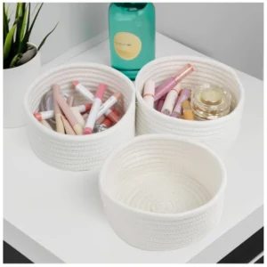 Alternative view of Cotton 8x3 Inch Round 3 Set Bedside Organizer (White)
