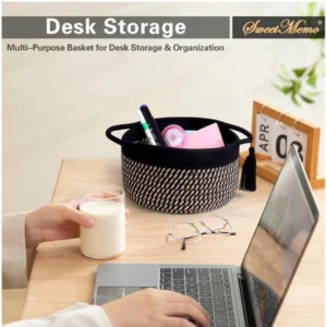 Alternative view of Cotton 8x4 Inch Round 2 Set With Jhalar Bedside Organizer (Black Beige)