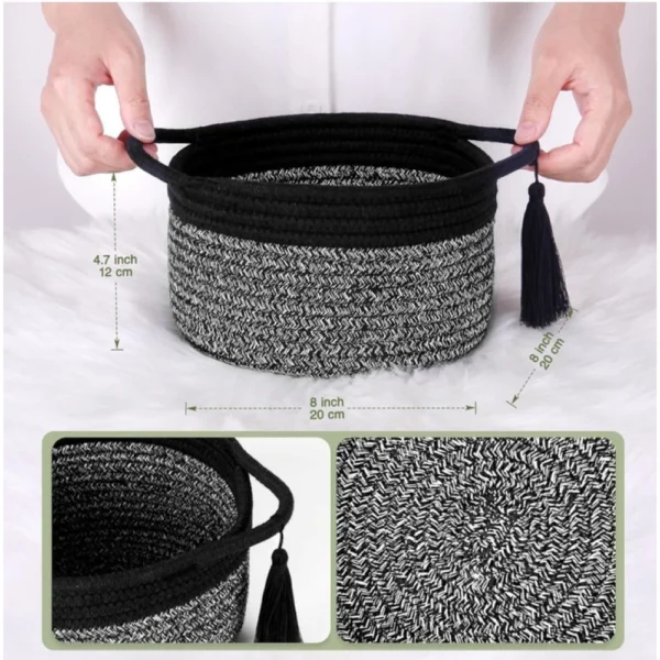 Cotton 8x4 Inch Round 2 Set Kidi With Jhalar Bedside Organizer (Black Kidi) - Image 4