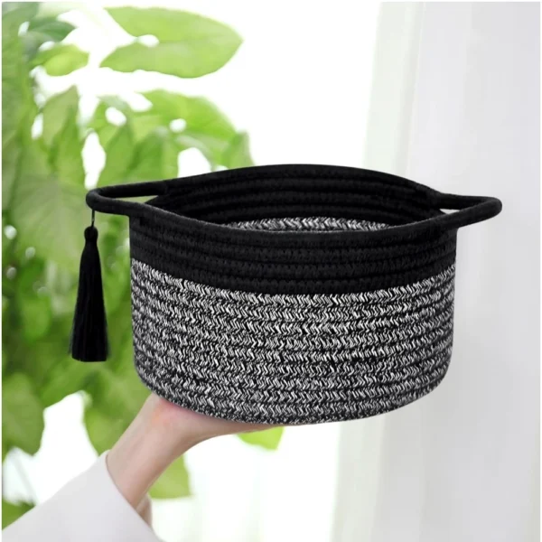 Cotton 8x4 Inch Round 2 Set Kidi With Jhalar Bedside Organizer (Black Kidi) - Image 2