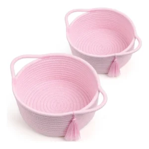 Cotton 8x4 Inch Round 2 Set With Jhalar Bedside Organizer (Pink)