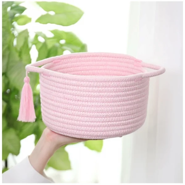 Cotton 8x4 Inch Round 2 Set With Jhalar Bedside Organizer (Pink) - Image 4