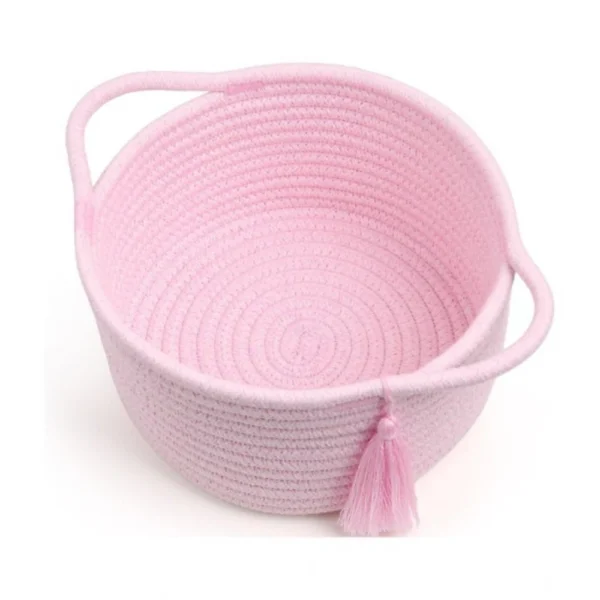Cotton 8x4 Inch Round 2 Set With Jhalar Bedside Organizer (Pink) - Image 3