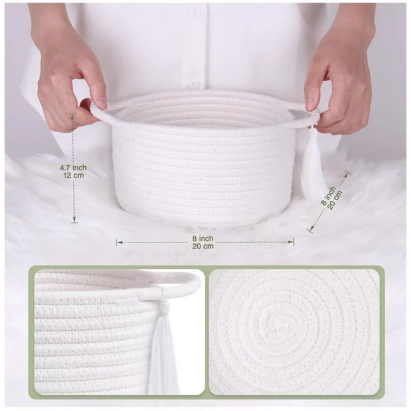 Alternative view of Cotton 8x4 Inch Round 2 Set With Jhalar Bedside Organizer (White)