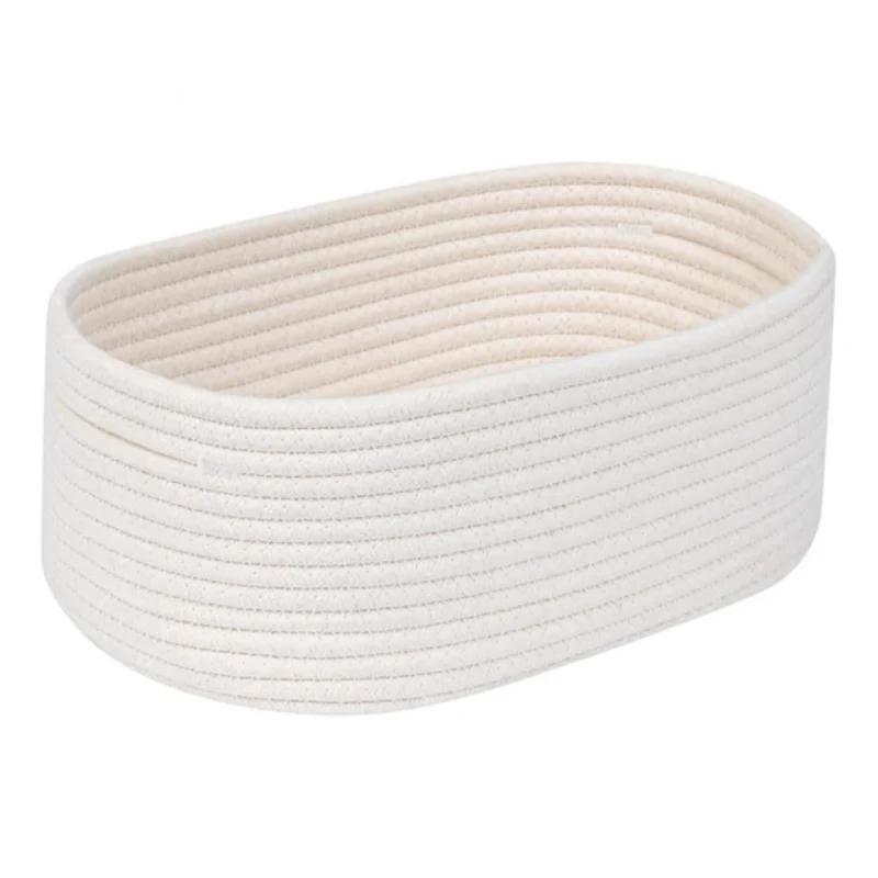 Cotton Oval 10x7x5 Inch Bedside Organizer (White)