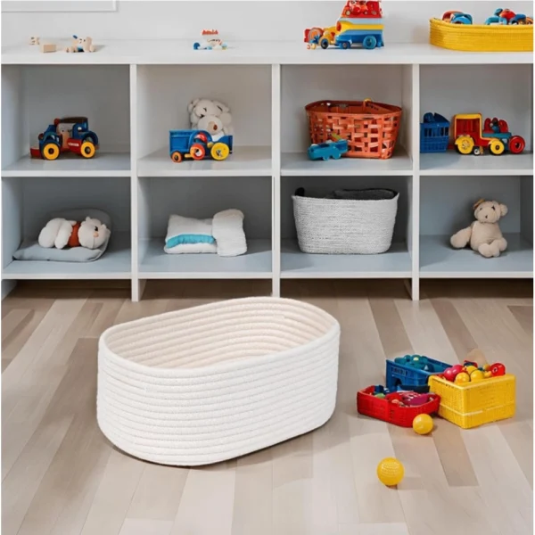Cotton Oval 10x7x5 Inch Bedside Organizer (White) - Image 3