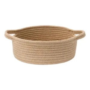 Cotton 8x3 Inch Round Bedside Organizer (Beige)
