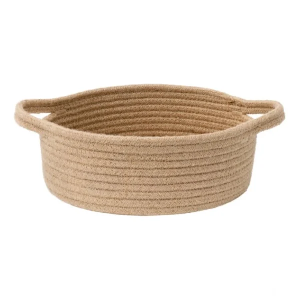Cotton 8x3 Inch Round Bedside Organizer (Beige)