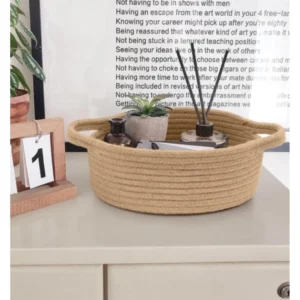 Alternative view of Cotton 8x3 Inch Round Bedside Organizer (Beige)