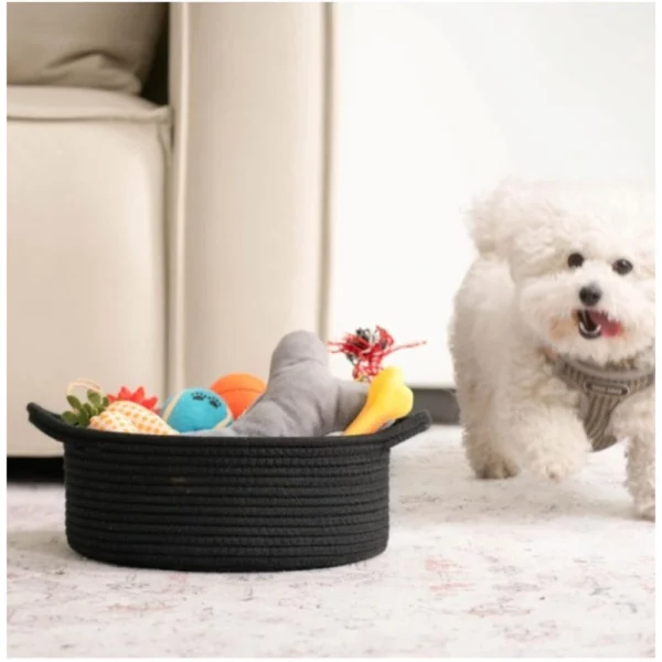 Cotton 8x3 Inch Round Bedside Organizer (Black) - Image 4