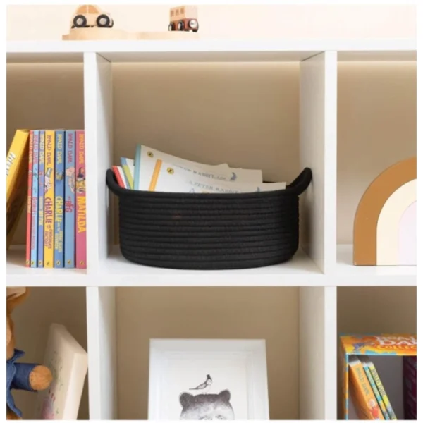 Cotton 8x3 Inch Round Bedside Organizer (Black) - Image 3
