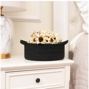 Alternative view of Cotton 8x3 Inch Round Bedside Organizer (Black)