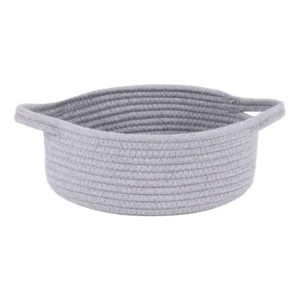 Cotton 8x3 Inch Round Bedside Organizer (Gray)