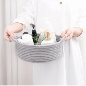 Alternative view of Cotton 8x3 Inch Round Bedside Organizer (Gray)