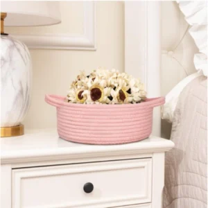Alternative view of Cotton 8x3 Inch Round Bedside Organizer (Pink)