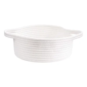 Cotton 8x3 Inch Round Bedside Organizer (White)