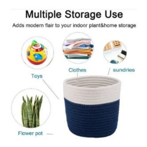 Cotton Flower Pot (White Blue) - Image 3