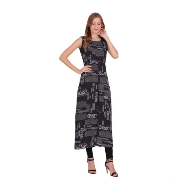 Women's Casual Crepe Sleeveless Slit Dress (Black) - Image 4