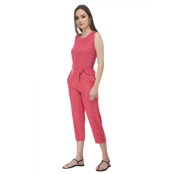 Women's Casual Crepe Sleeveless Jump Suit (Pink) - Image 4