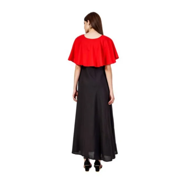 Women's Casual Crepe Sleeveless Cape Dress (Red) - Image 3