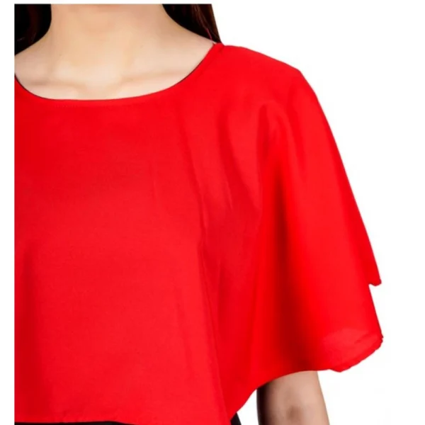 Women's Casual Crepe Sleeveless Cape Dress (Red) - Image 5