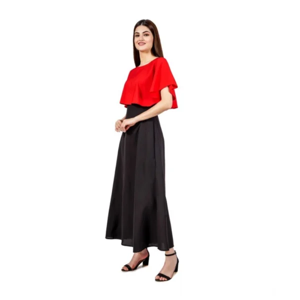 Women's Casual Crepe Sleeveless Cape Dress (Red) - Image 4