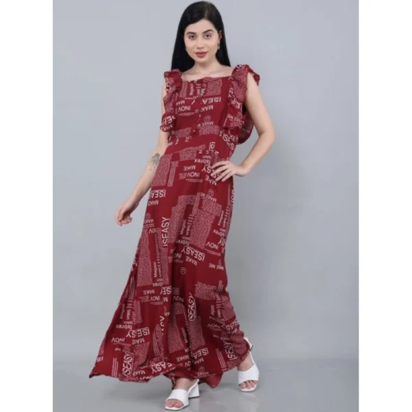 Women's Casual Crepe Sleeveless Dress (Maroon) - Image 3