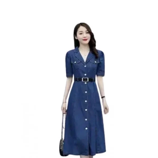 Women's Casual Denim Half Sleeves Dress (Blue)