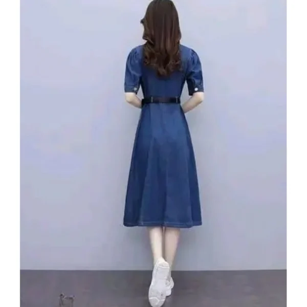 Women's Casual Denim Half Sleeves Dress (Blue) - Image 4