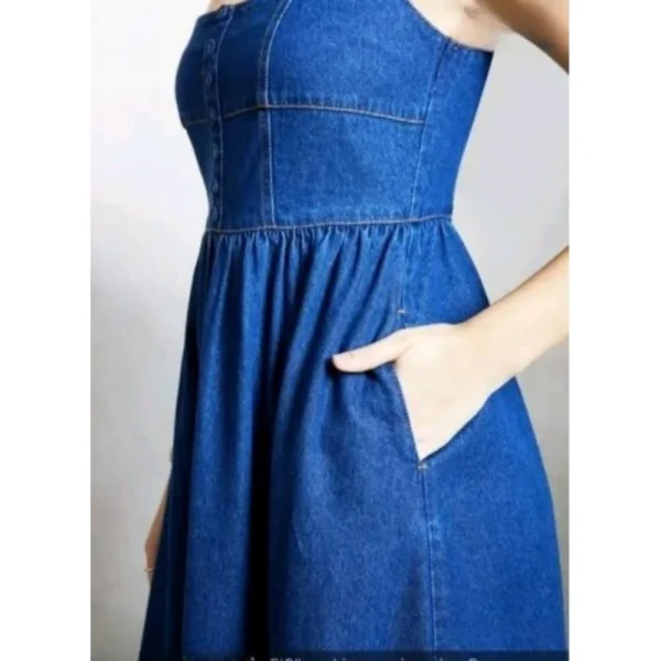 Women's Casual Denim Sleeveless Dress (Blue) - Image 4