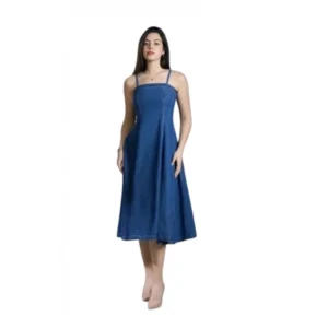 Women's Casual Denim Sleeveless Dress (Blue)
