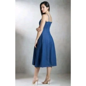 Alternative view of Women's Casual Denim Sleeveless Dress (Blue)