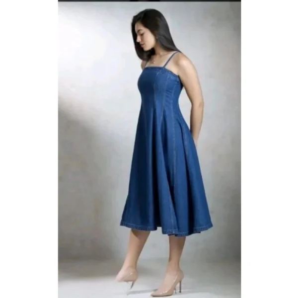 Women's Casual Denim Sleeveless Dress (Blue) - Image 4