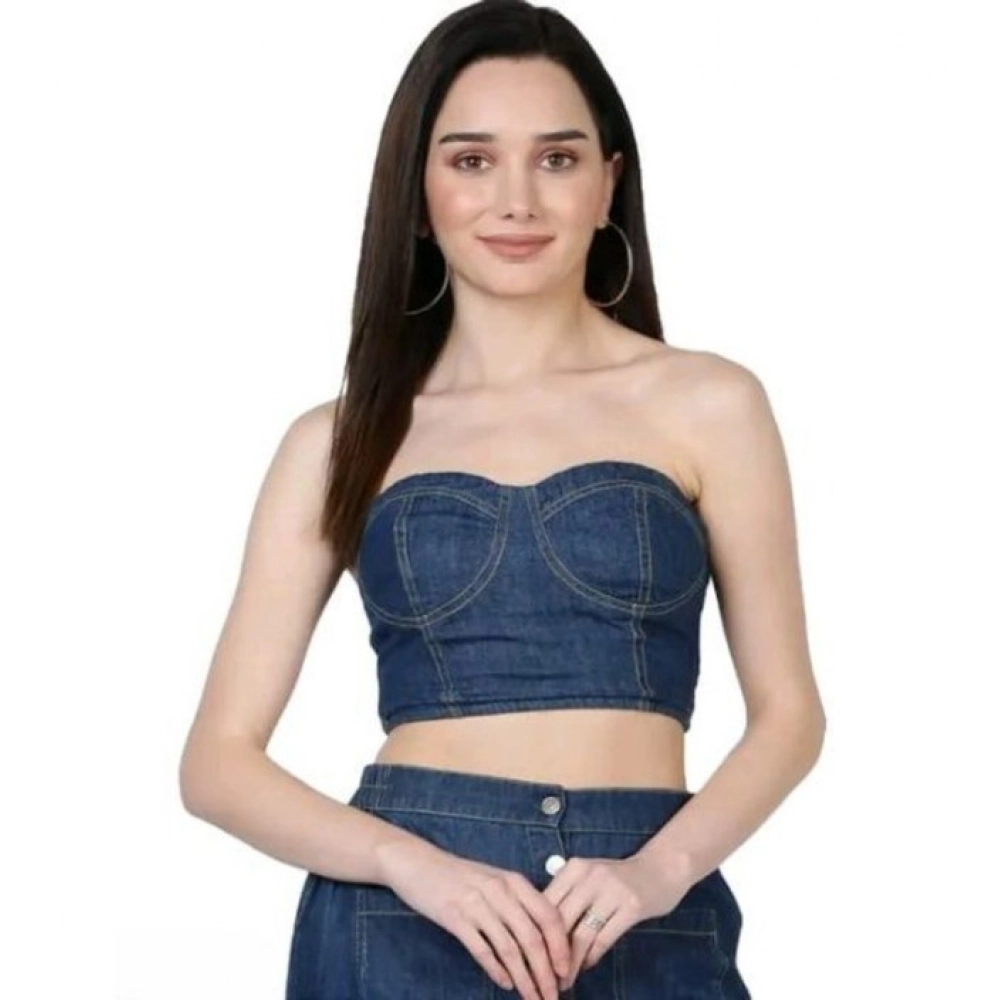 Women's Casual Denim Sleeveless Bluster Top (Blue) - Image 3