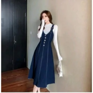 Alternative view of Women's Casual Denim Sleeveless Dress (Blue)