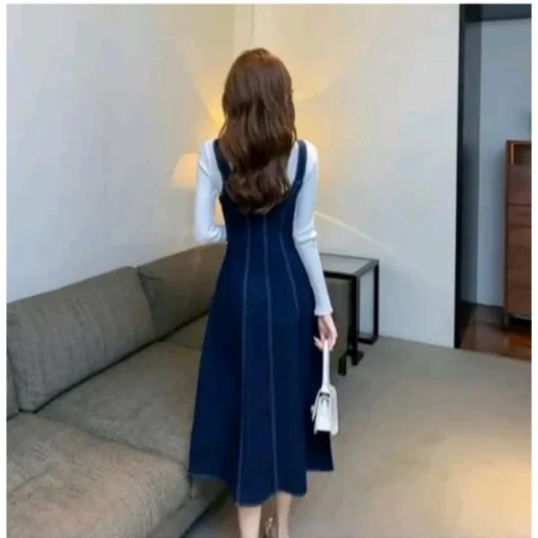 Women's Casual Denim Sleeveless Dress (Blue) - Image 4
