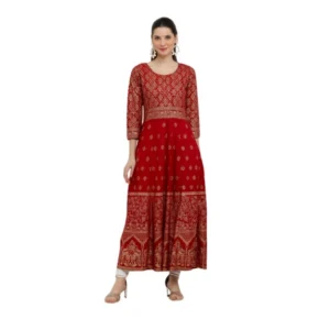 Women's Casual Rayon 3-4th Sleeves Anarkali Kurti (Red)
