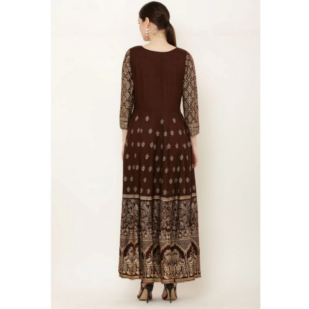 Women's Casual Rayon 3-4th Sleeves Anarkali Kurti (Brown) - Image 5
