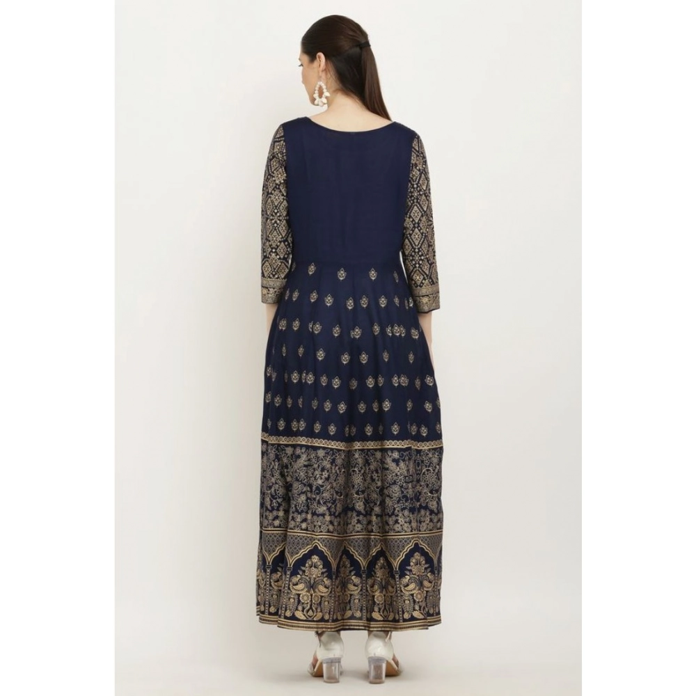 Women's Casual Rayon 3-4th Sleeves Anarkali Kurti (Blue) - Image 3