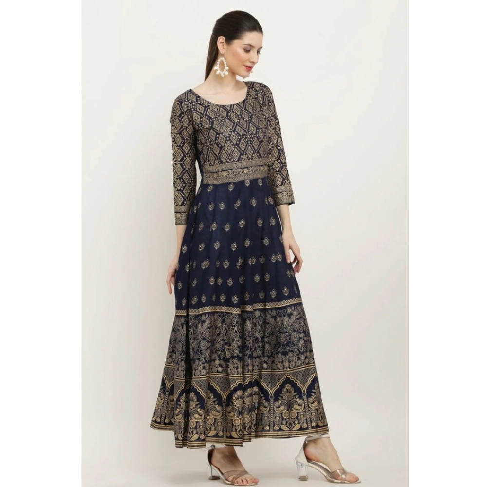 Women's Casual Rayon 3-4th Sleeves Anarkali Kurti (Blue) - Image 5