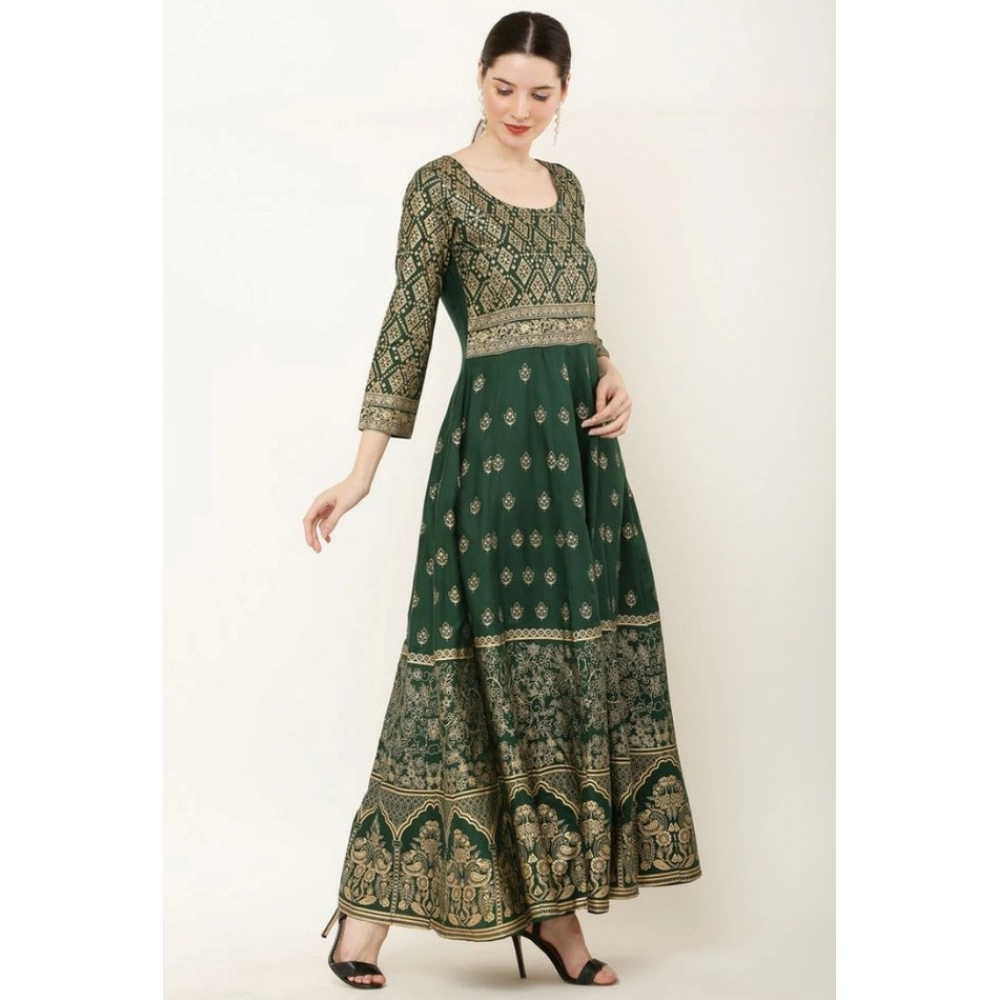 Women's Casual Rayon 3-4th Sleeves Anarkali Kurti (Green) - Image 5