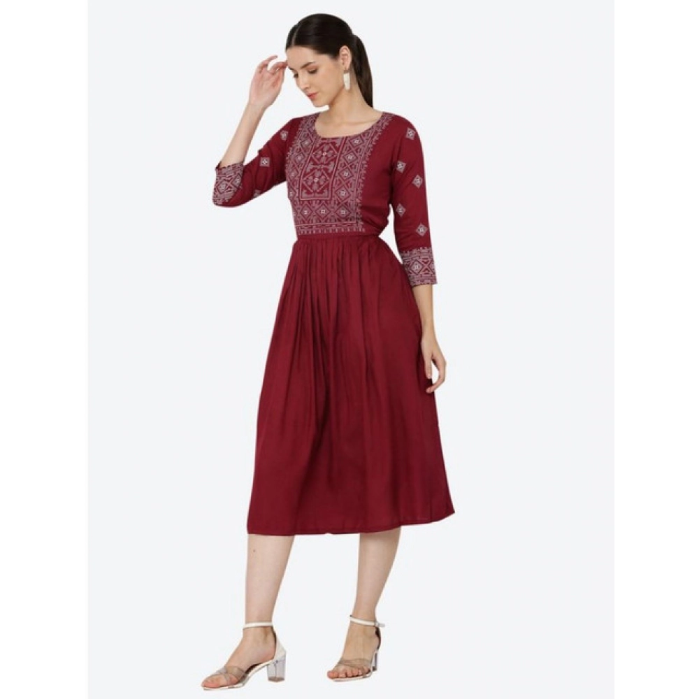 Women's Casual Rayon 3-4th Sleeves Kurti (Maroon) - Image 5