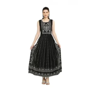 Women's Casual Rayon Sleeveless Kurti (Black)