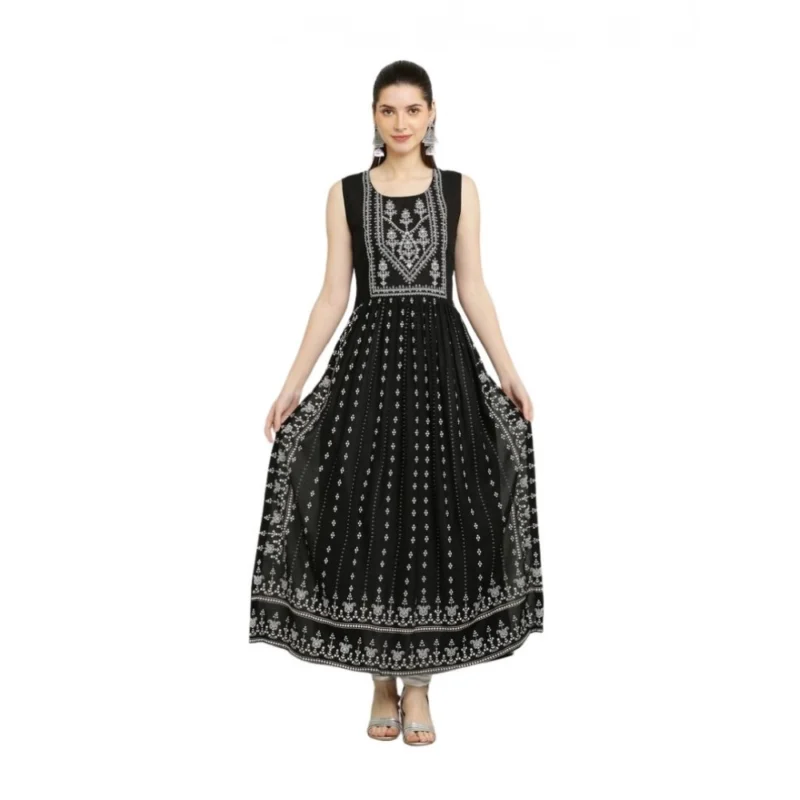 Women's Casual Rayon Sleeveless Kurti (Black)