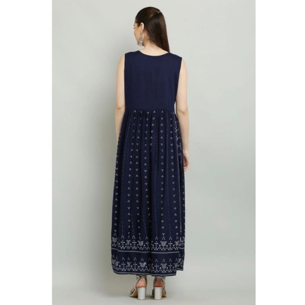 Women's Casual Rayon Sleeveless Kurti (Blue) - Image 3