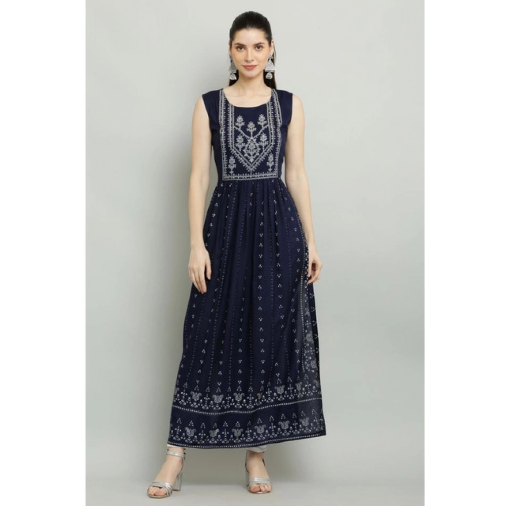 Women's Casual Rayon Sleeveless Kurti (Blue) - Image 4